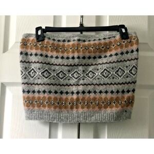 American Eagle Fair Isle Tube Top Women Medium Gray Pink Fuzzy Knit Bandeu